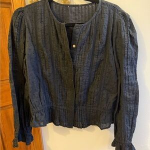 LoveShackFancy Black Textured Blouse